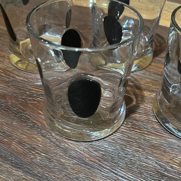 Set of 5 Hand Blown Art Glass Clear w/Black Spots Whiskey Glass Barware Juice - Picture 2 of 7